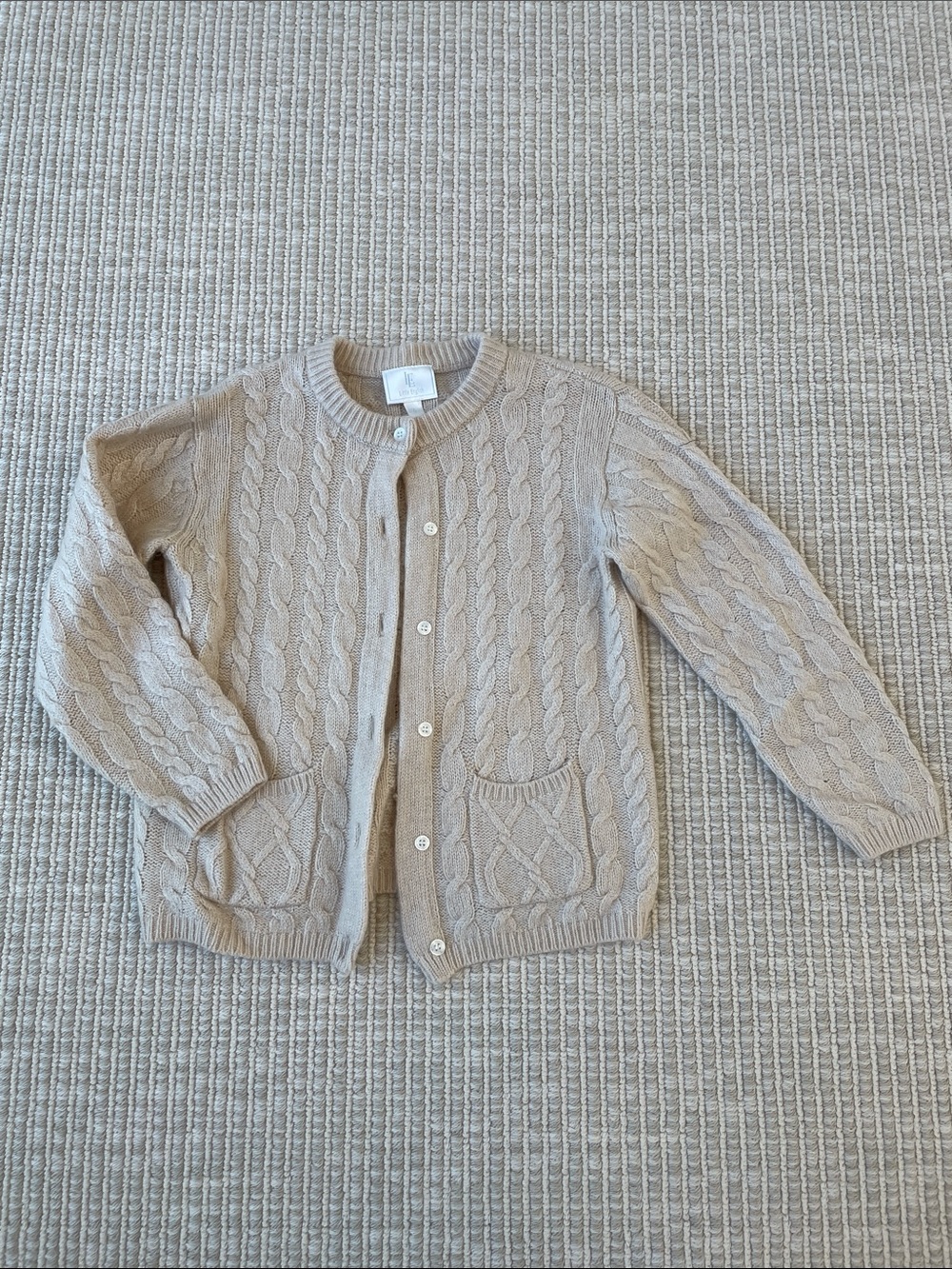 Little English Beige Cable Knit Cardigan